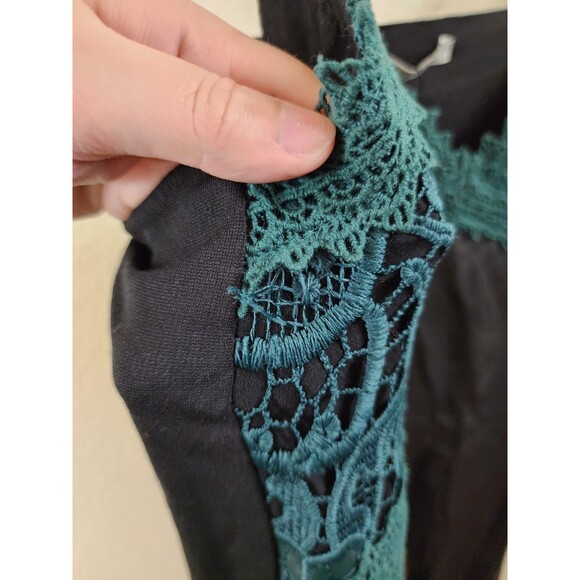 New Zara TRF Womens M Black Green Lace Faux Leather Slip Mini Dress - Picture 2 of 7